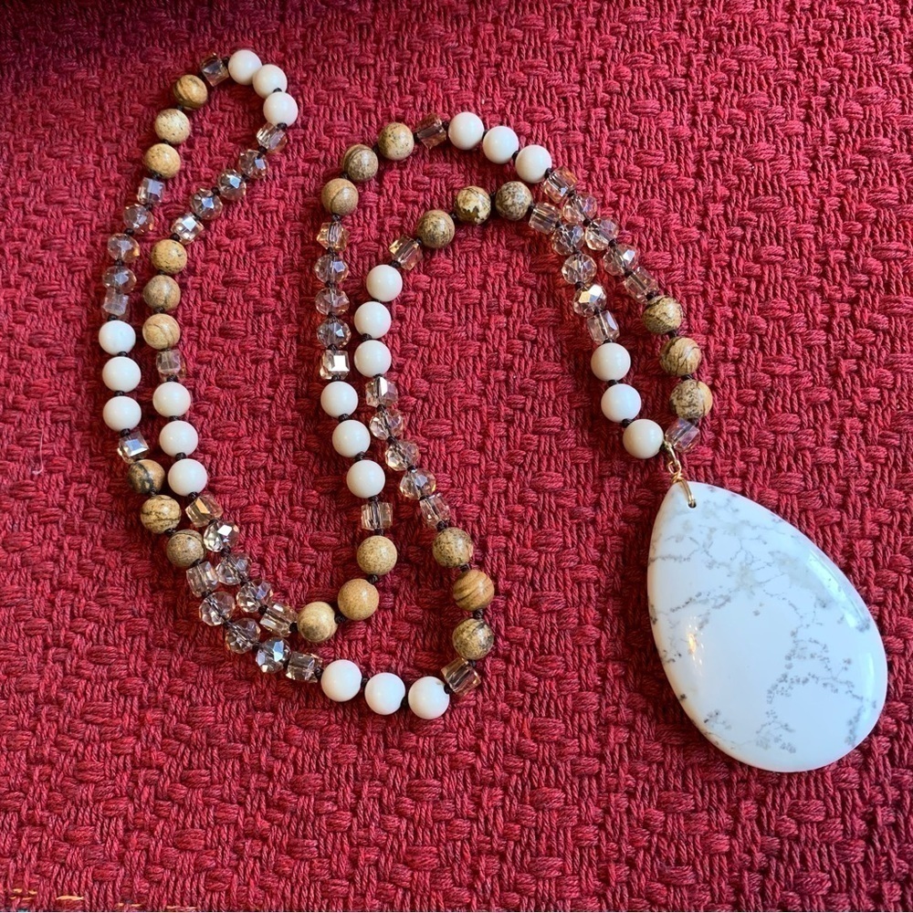 Mojave Desert stone handmade pendant necklace amazonite beads neutral minimalist